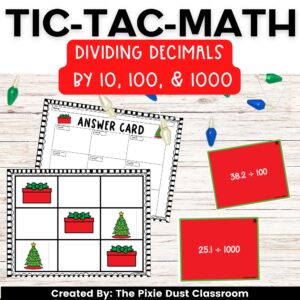 Christmas decimal math game tic-tac-math