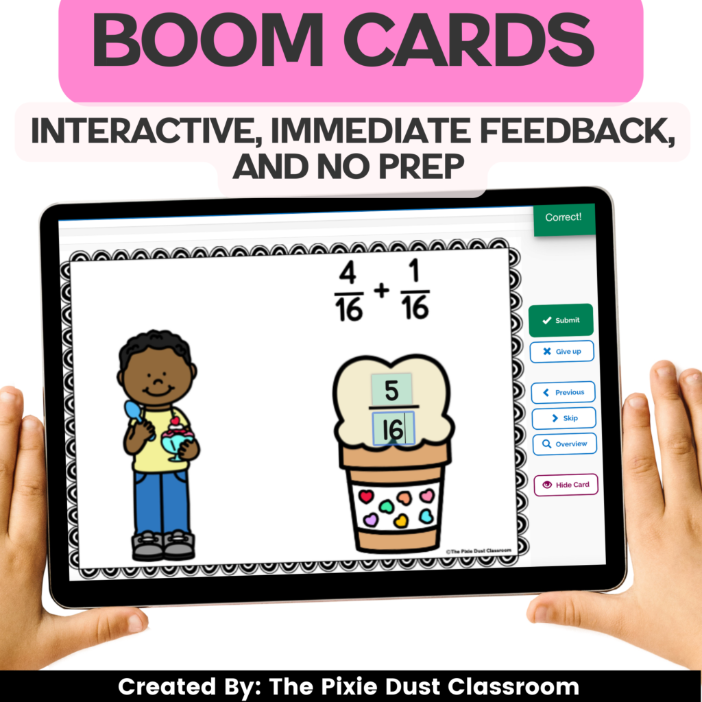 Boom Cards picture shows the computer correcting the equation immediately so students get immediate feedback. 
