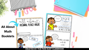 all about math booklets picture. decimal place value booklet shown