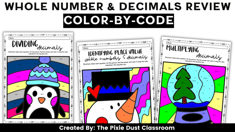 WINTER color-by-code PLACE VALUE & DECIMALS review preview